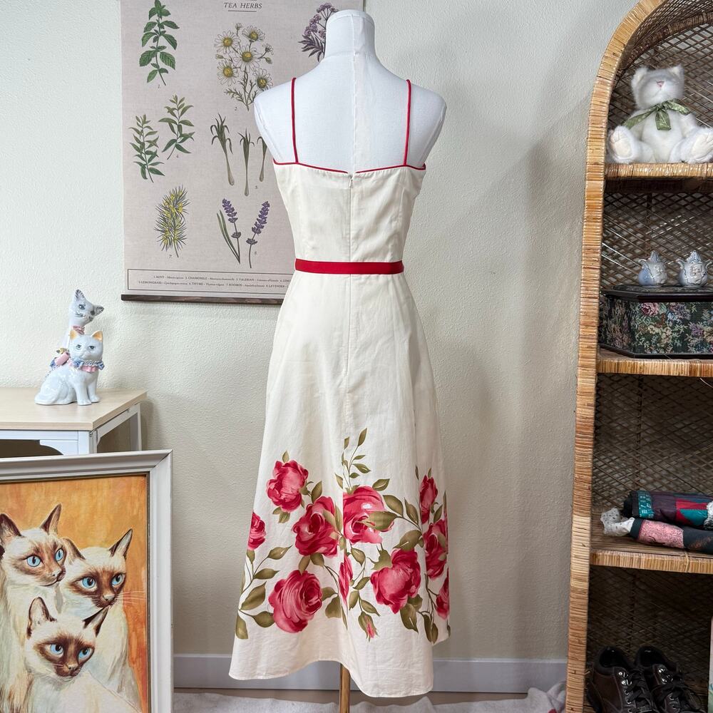 90s Y2k Floral Belted Midi Dress Romantic Coquette Garden Party Dolly Dollette 4 - Picture 4 of 10